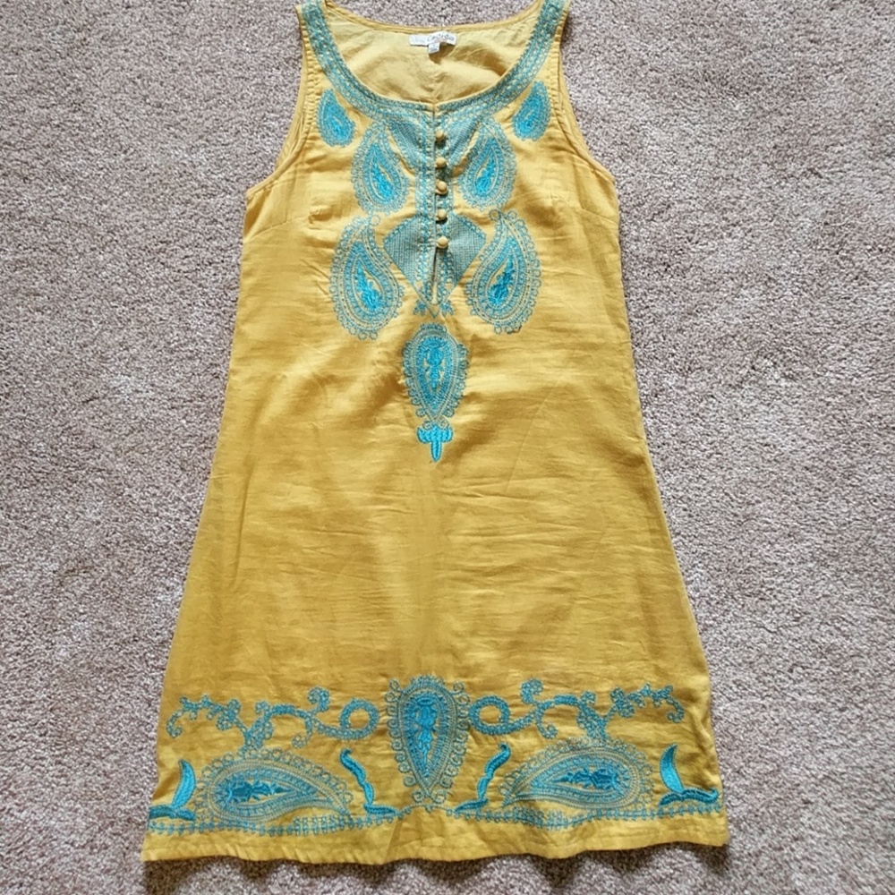 Gorgeous Yellow with blue embroidery Mini Dress